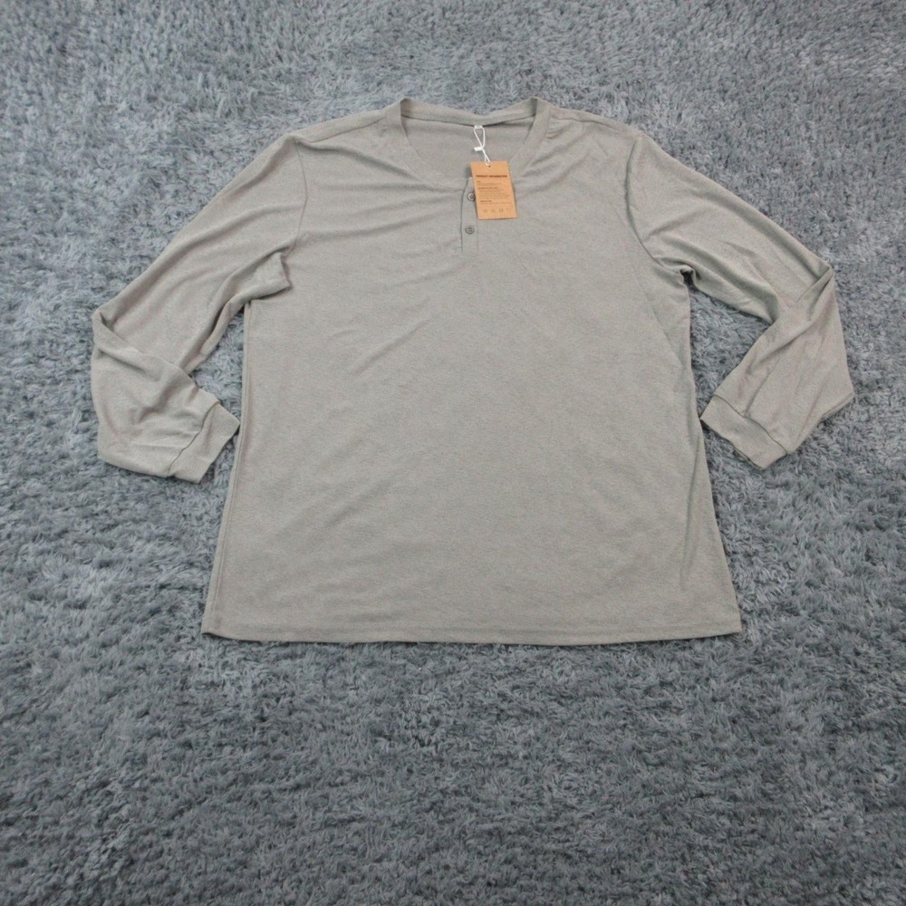 Manly Shirt Mens XL Gray Henley Long Sleeve Button Cotton Linen Relaxed Fit NWT